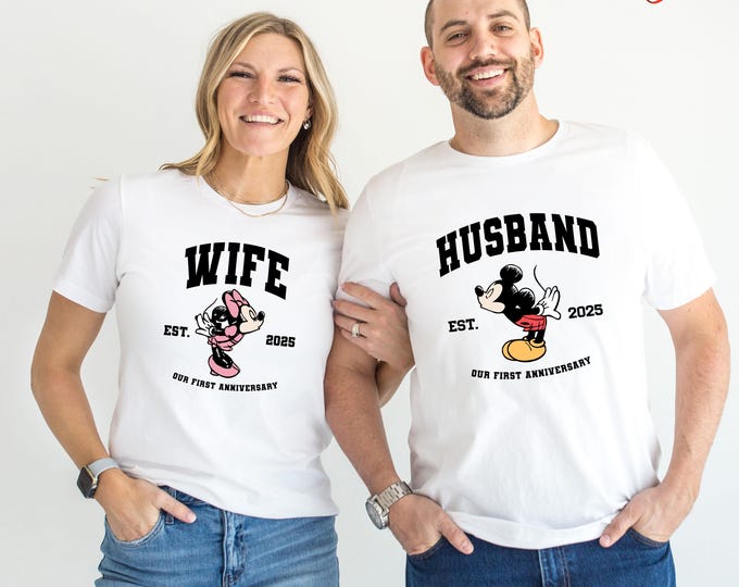 Custom Anniversary Shirt, Mickey and Minnie Couple Shirt, Husband And Wife Tee, Wedding Anniversary Gift, Our First Anniversary, Couple Gift
