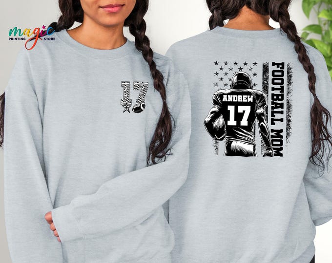 Custom Name Football Mom Sweatshirt, Personalized Sports Mom Sweater, Custom Name and Number Sweater, Game Day Football Hoodie