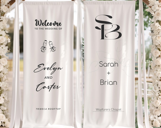 Custom Welcome to Our Wedding Sign: Personalized Fabric Wedding Signage, Modern 5 Designs for Ceremony Banner