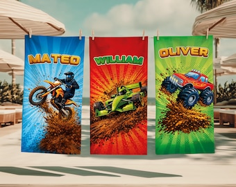 Custom Name Extreme Racing Towel, Personalized Motocross Beach Towel, Summer Gift for Kids
