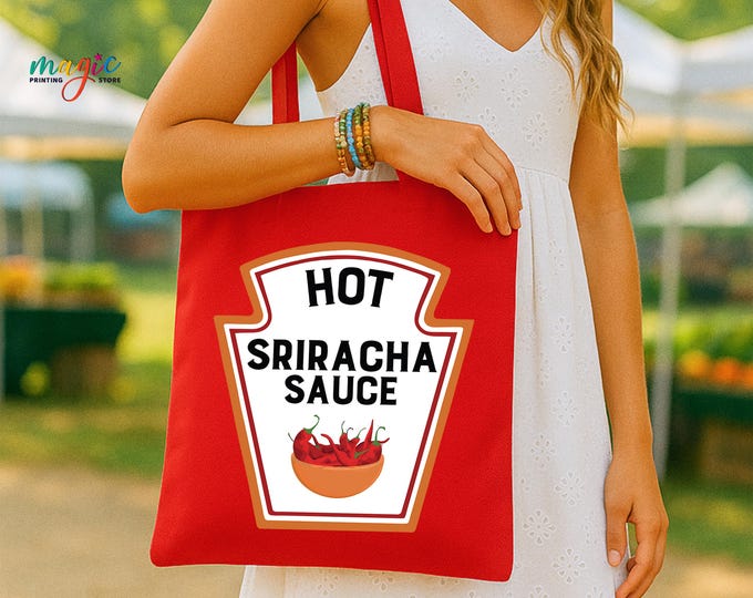 Ketchup Bottle Label Tote Bag, Funny Condiment Group Shopping Bag, Matching Christmas Sauce Gift