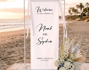 Wedding Welcome Sign, Custom Fabric Banner, Modern Engagement Party Decor
