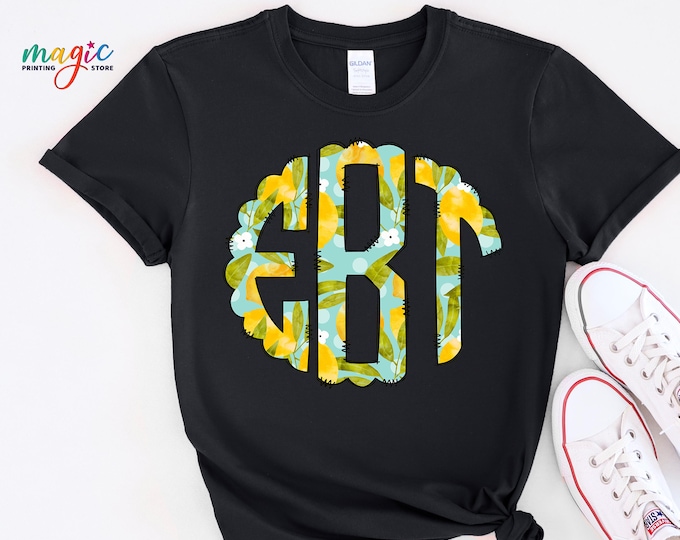 Lemon Watercolor Monogram Shirt, Custom Lemon Alphabet Shirt, Cute Alphabet Shirt, Custom Name Shirt, Lemon Color Letters Shirt,Matching Tee