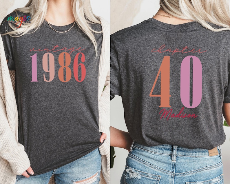 Custom Name Vintage 1986 40th Birthday Shirt, Chapter 40 T-shirt, Personalized Birthday Tee, Birthday Gift for Adults image 10