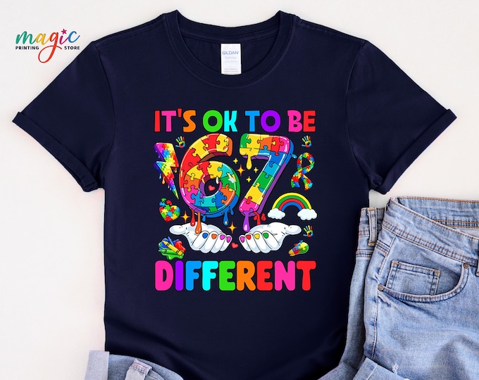 Its OK To Be Different 67 Shirt, Autism Six Seven Kids Tshirt, Autism Awareness Puzzle Tee, 6 7 Autism Support Shirt