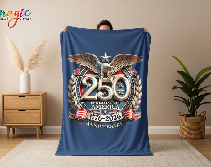 USA 250th Anniversary Blanket, 1776–2026 United States Patriotic Eagle, Independence Day Throw Blanket