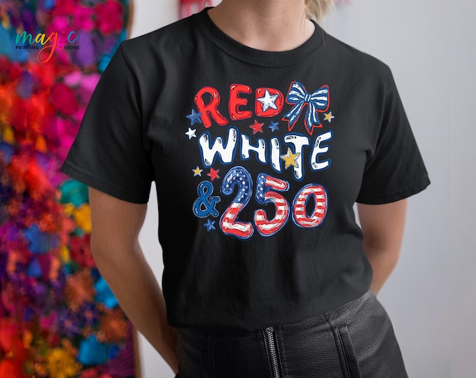 Red White 250th Anniversary Shirt, Patriotic American Flag Tshirt, 1776 2026 USA Freedom Outfit, Independence Tee