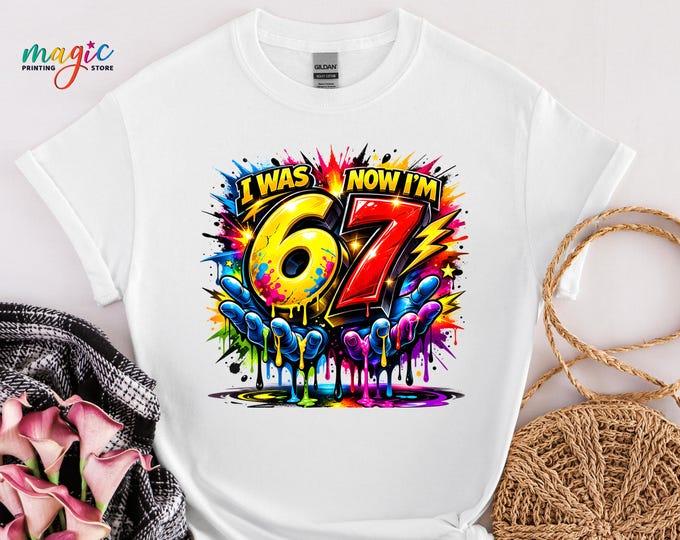 I Was 6 Now I Am 7 Kids Birthday Shirt, Colorful 7th Birthday Tee, Six Seven Shirt for Kids, Trendy Birthday Gift