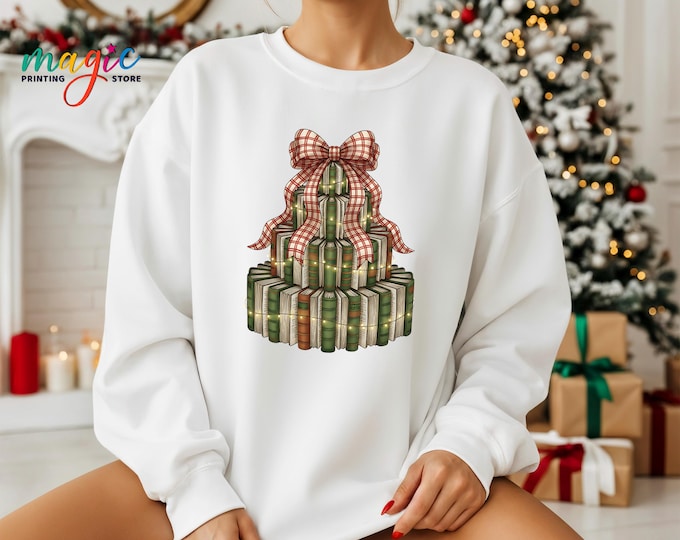 Christmas Book Tree Sweatshirt, Librarian Christmas Sweater, Bookish Club Hoodie, Xmas Teacher Gift