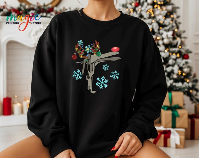 Christmas Nurse Sweatshirt, Reindeer Speculum Nurse Sweater, Gift For Nurse, Funny OBGYN Nurse Sweater, Snowflake Nursing Xmas Hoodie