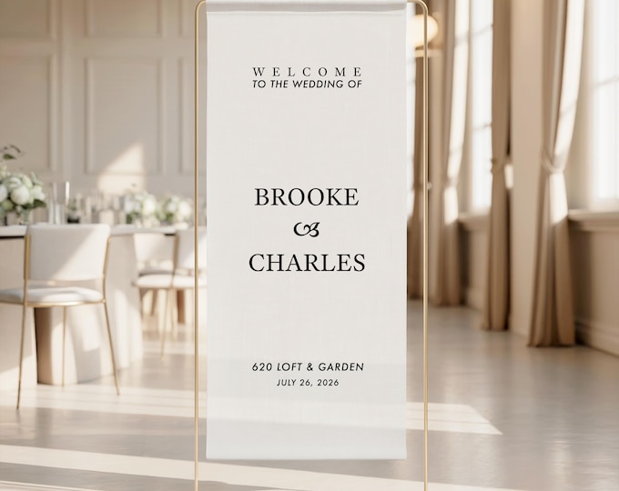 Personalized Wedding Welcome Sign, Custom Fabric Outdoor Ceremony Decor, Minimalist Wedding Entrance Sign