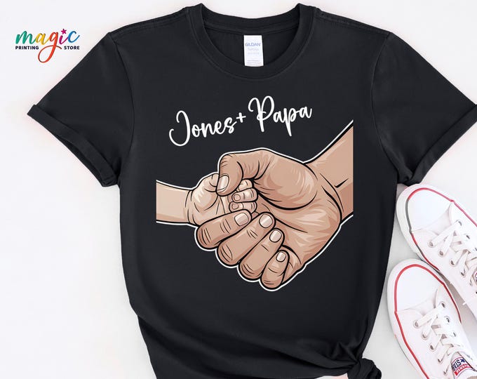 Personalized Dad and Child Hand Hold Shirt, Custom Dad Family Hands Shirts, Fathers Day Shirt, Dad And Child Shirt, Best Papa Ever Shirt