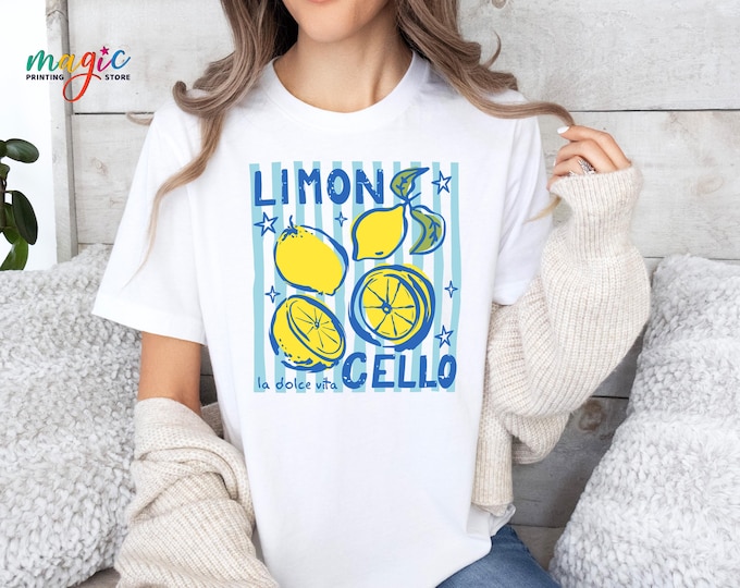 Retro Striped Limoncello Shirt, Summer Vibes TShirt, Italian Lemon Graphic Tee, Vacation Gift