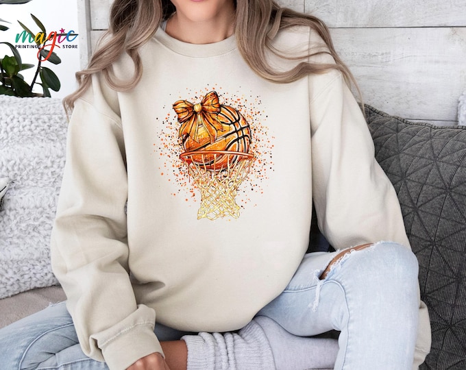 Basketball Bow Sweatshirt, Basketball Hoop Sweater, Sporty Girl Gifts, Sports Lover Gift, Game Day Outfit