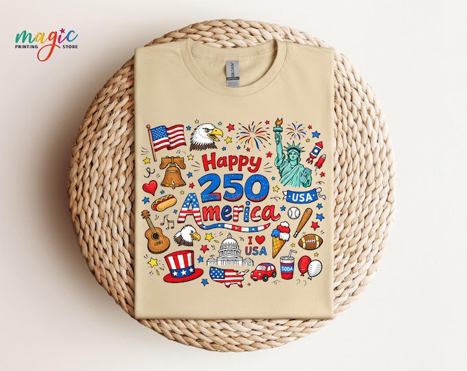 Happy 250 America Shirt, Patriotic Kids Tshirt, 1776-2026, 250th Anniversary Gift for Kids, Independence Day Tee