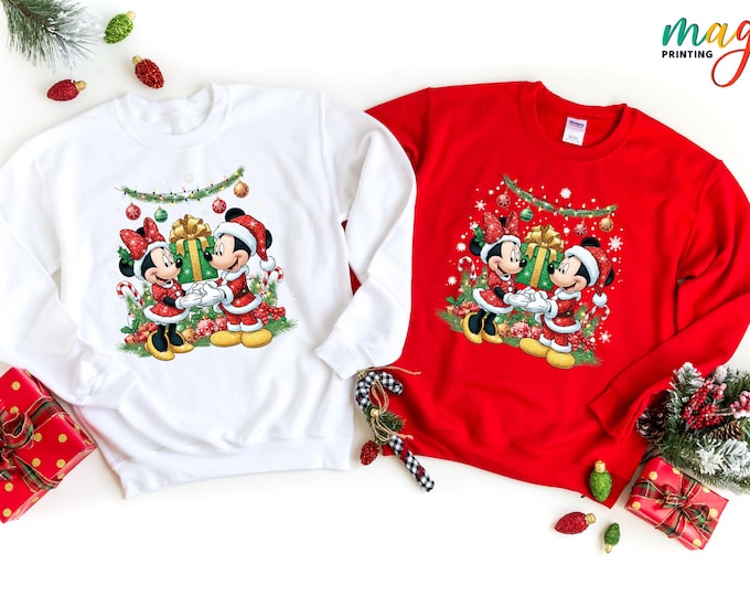 Disneyland Christmas Couple Sweatshirt, Mickey and Minnie Shirt, Holiday Couples Gift, Xmas Party Hoodie