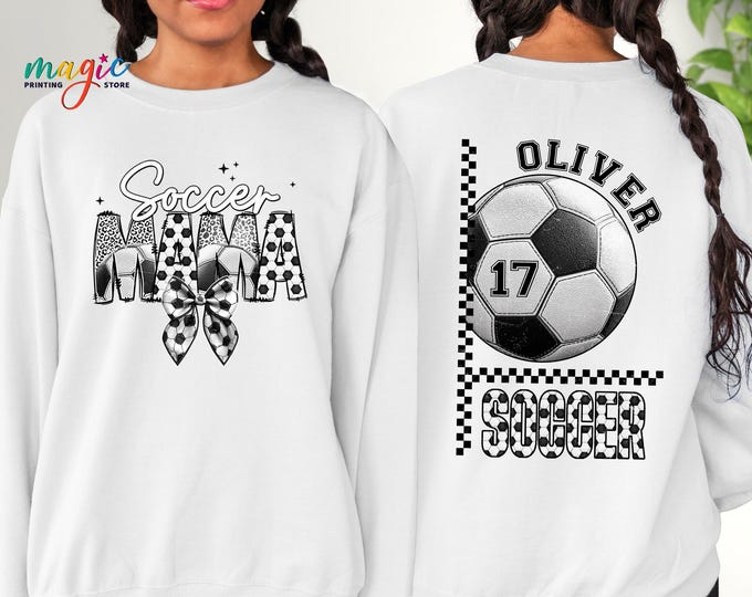 Personalized Soccer Mama Sweatshirt, Custom Soccer Mom Sweater with Kid Name, Sports Mom Gifts