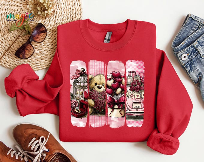 Retro Small Town Valentines Sweatshirt, Heart Balloons Hoodie, Bear Shirt, Valentine Day Gift