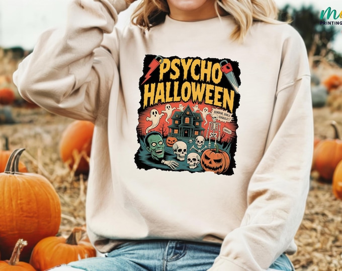 Psycho Halloween Sweatshirt, Halloween Skeleton Sweater, Horror Halloween Sweatshirt, Halloween Costume Sweatshirt, Halloween Ghost Party