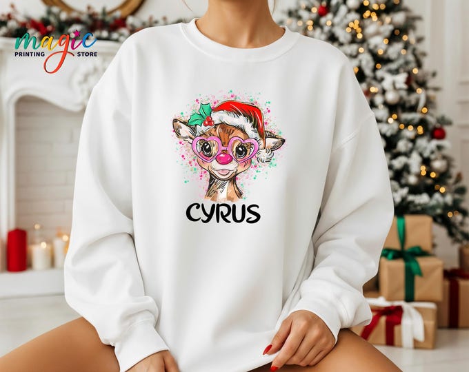 Personalized Christmas Reindeer Sweatshirt: Brushstroke Holiday Deer