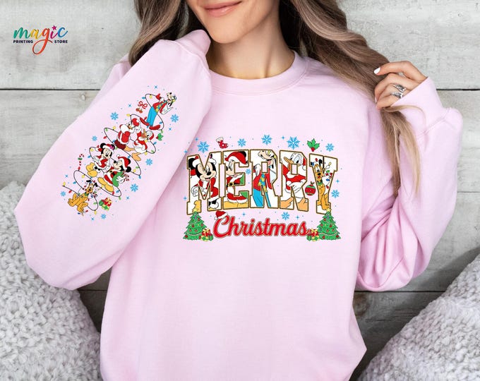 Disneyland Merry Christmas Sweatshirt, Mickey and Friends Xmas Sweater, Christmas Party Gift