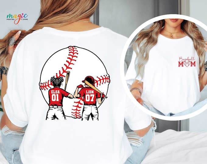 Custom Name and Number Baseball Mom Shirt, Baseball Player TShirt, Mother's Game Day Outfit, Personalized Sports Gift for Mom