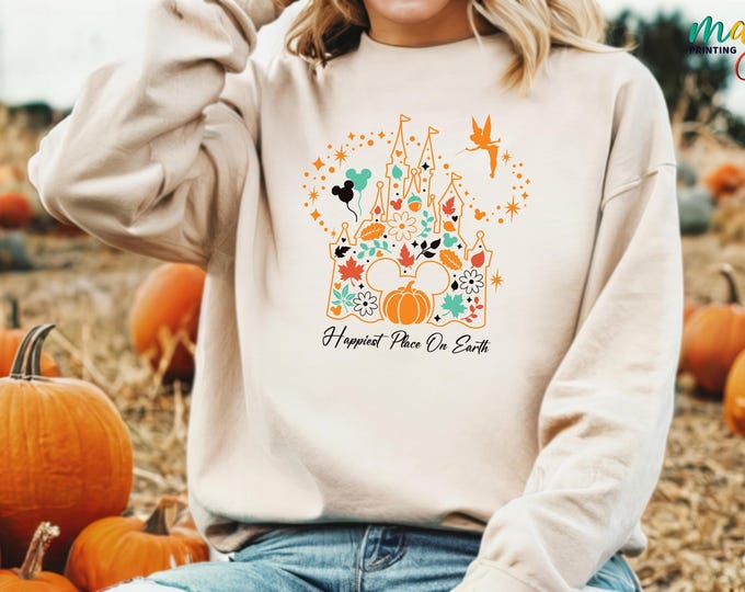 Disney Fall Season Sweatshirt, Happiest Place On Earth, Fall Magical Castle Sweater, Disney Thankful Sweatshirt, Fall Pumpkin Hoodie