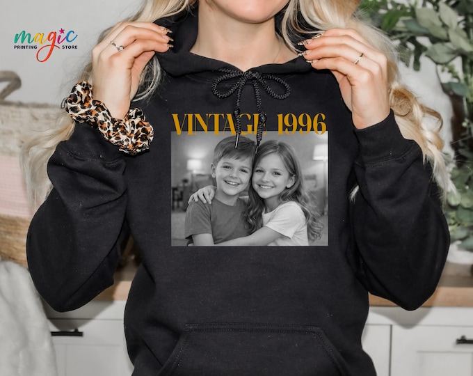 Custom Vintage 1996 Personalized Sweatshirt, Custom Photo 30th Birthday Sweater, Add Your Photo To Your Hoodie