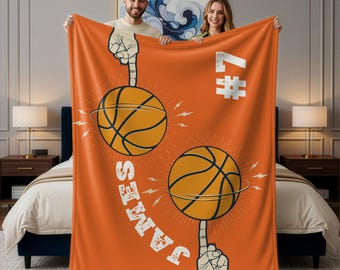 Custom Name and Number Basketball Sports Blanket, Personalized Football Soccer Volleyball Throw, Player Gift