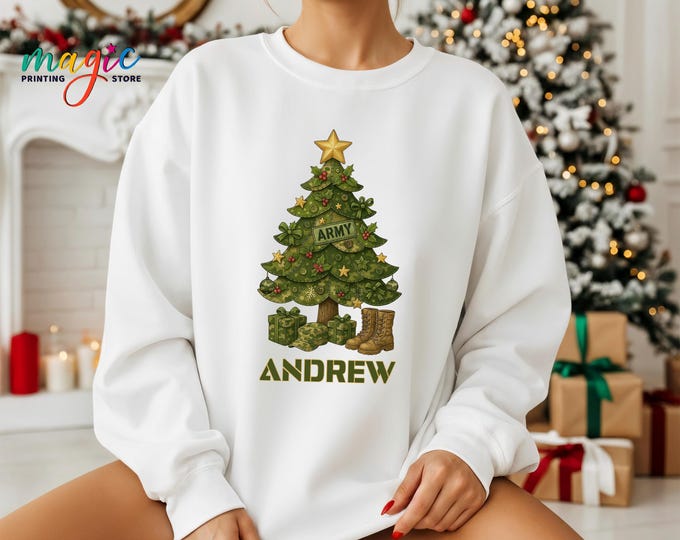 Custom Christmas Tree Sweatshirt, Merry Christmas Sweater, Winter Sweatshirt, Holiday Gift, New Year Shirt