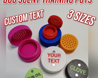 Contenedores personalizados para el entrenamiento olfativo de perros. Botes magnéticos impresos en 3D para ejercitar la nariz. Texto personalizado. (Paquete de 3)