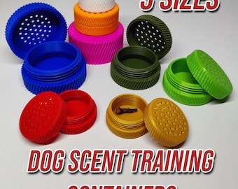 Contenedores magnéticos para olores caninos (paquete de 3). Recipientes de entrenamiento para el olfato impresos en 3D. Kit de entrenamiento para el olfato canino. Colores personalizados. 3 tamaños.