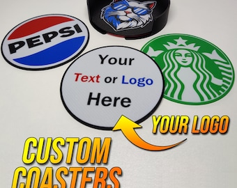 Posavasos con logo personalizado y soporte. Posavasos personalizados para bebidas. Idea de regalo impresa en 3D. Accesorios para bar en casa.
