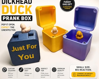 Caja de broma con diseño de pato imbécil impresa en 3D. Texto y color personalizables. Regalo divertido. Regalo de broma para amigos. Amigo invisible. Regalo original para compañeros de trabajo.