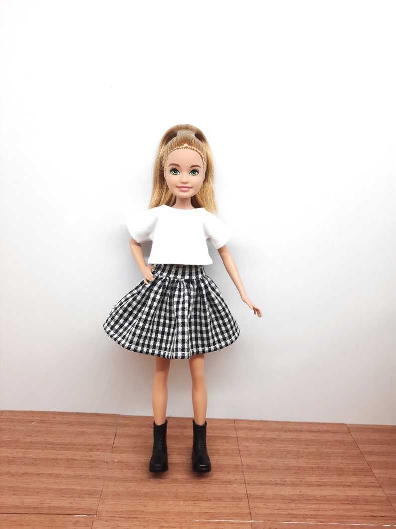 Doll Clothes 3 Sets 2 in 1 Plaid Skirt set , Sweatshirt set , Winter Set 9 Inch Sister Doll image 3