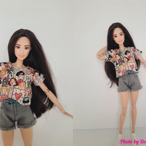 Doll clothes - Set 2 in 1 - Sport shorts, patterned top - Clothes for 1:6 scale doll - 12 inch doll