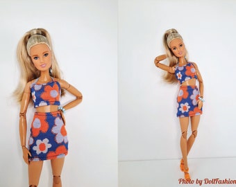 Doll clothes - Set 3 in 1 - Chic style top and skirt set and bracelet - Clothes for 1:6 scale doll - 12 inch doll