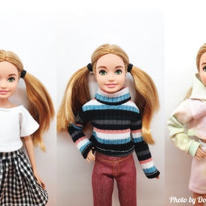 Doll Clothes 3 Sets 2 in 1 Plaid Skirt set , Sweatshirt set , Winter Set 9 Inch Sister Doll image 1