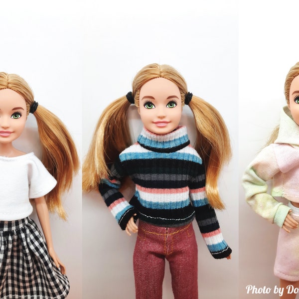 Doll Clothes - 3 Sets 2 in 1 - Plaid Skirt set , Sweatshirt set , Winter Set - 9 Inch Sister Doll