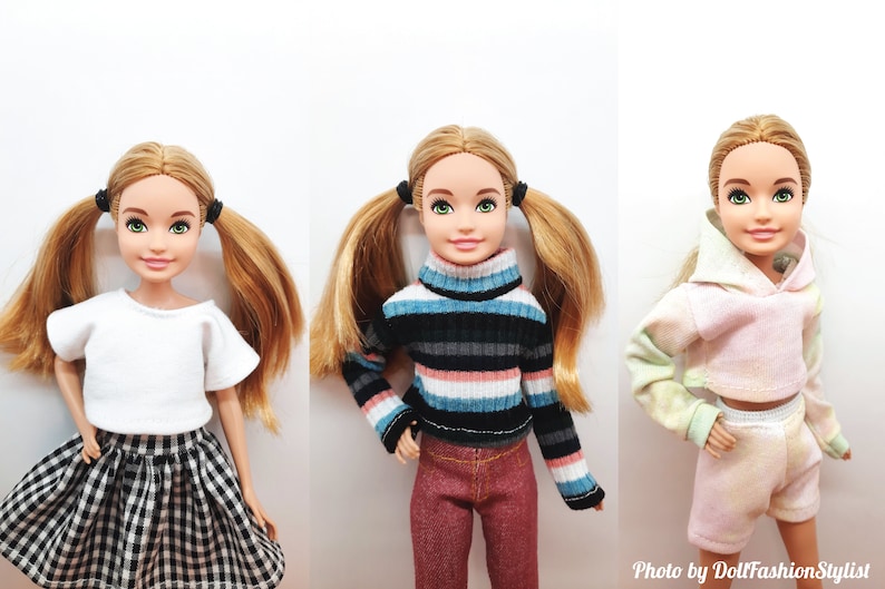 Doll Clothes 3 Sets 2 in 1 Plaid Skirt set , Sweatshirt set , Winter Set 9 Inch Sister Doll image 1