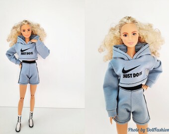 Doll clothes - Set 2 in 1 - Sport shorts, Printed Sweatshirt - Clothes for 1:6 scale doll - 12 inch doll