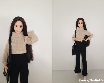Doll clothes - Set 3 in 1 - Doll pants, long sleeve t-shirt and bag - Clothes for 1:6 scale doll - 12 inch doll