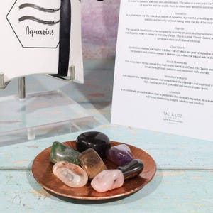 Aquarius Crystal Zodiac Set - Crystal - Kit - Tumble - Garnet - Hematite - Fluorite - Clear Quartz -Moonstone - Quartz - Amethyst - Gift