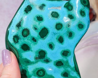 Polished Malacholla Crystal Slab: Congo Malachite Chrysocolla Decor