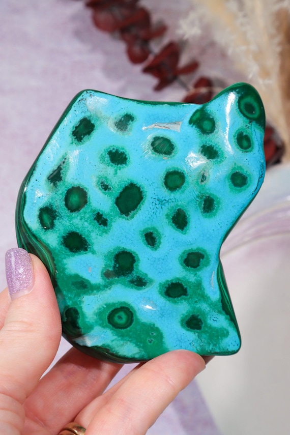 Polished Malacholla Crystal Slab: Congo Malachite Chrysocolla Decor