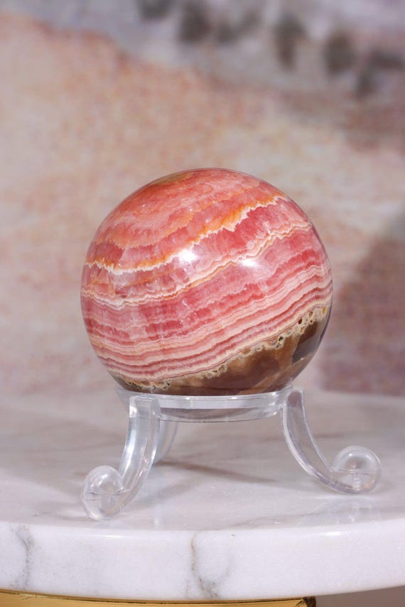 Polished Rhodochrosite Sphere – Pink Banded Argentinian Mineral, Self-Love Crystal