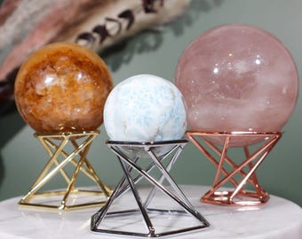 Crystal Sphere and Egg Stand | Double Sided Hexagon Display