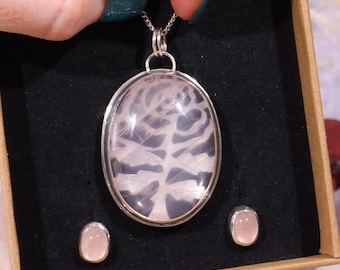 Set rozenkwartsketting en oorbellen | Handgemaakte 925 sterlingzilveren sieraden VK