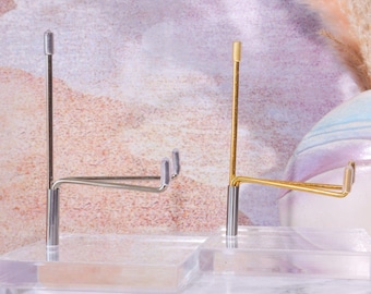 SINJEUN 10-Pack Golden Crystal Wand Stand - Iron Display Holder For Small Gems, Minerals, Agate (2.4x3.9x1.2 Inches)