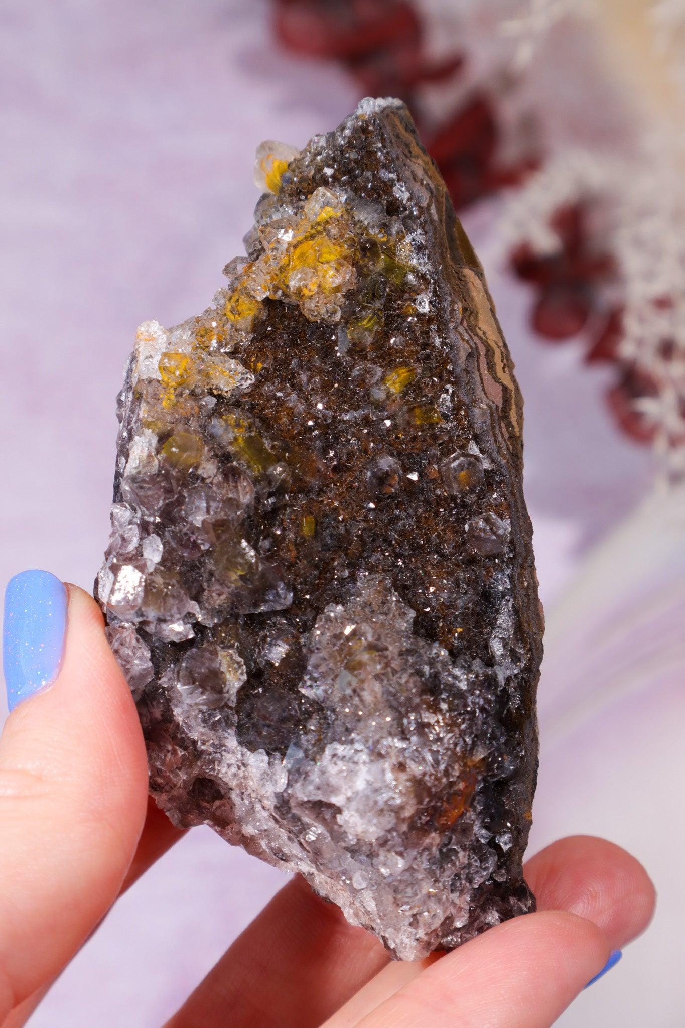 Manganese Quartz on Limonite 183g – Pink Crystal for Love